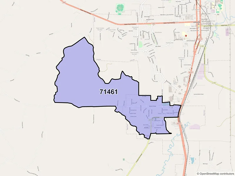 Map of New Llano, Louisiana and ZIP codes