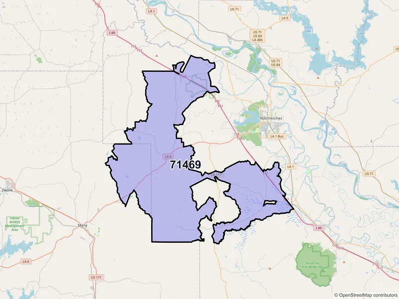 Map of ZIP Code 71469 — Robeline, LA