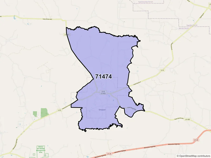 Map of Simpson, Louisiana and ZIP codes
