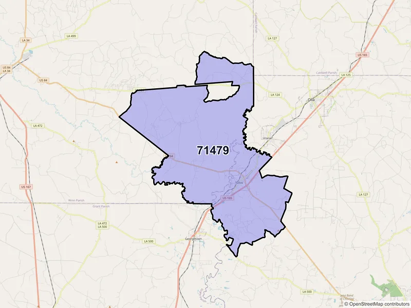 Map of Tullos, Louisiana and ZIP codes