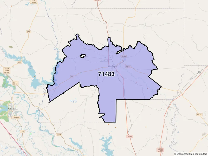 Map of ZIP Code 71483 — Winnfield, LA