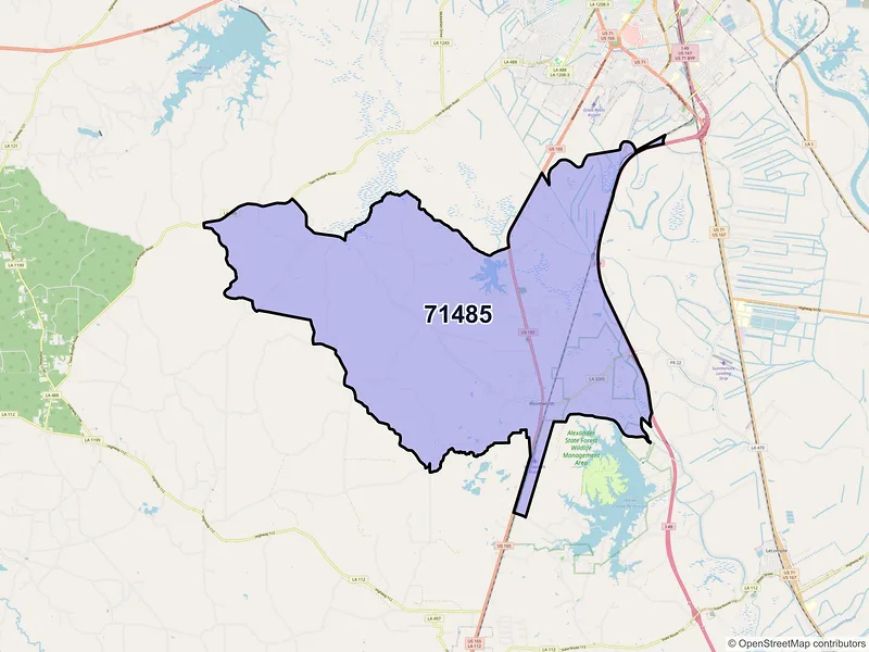 Map of ZIP Code 71485 — Woodworth, LA