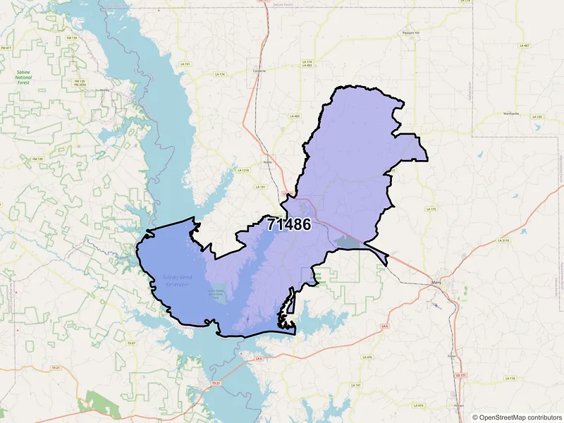 Map of ZIP Code 71486 — Zwolle, LA