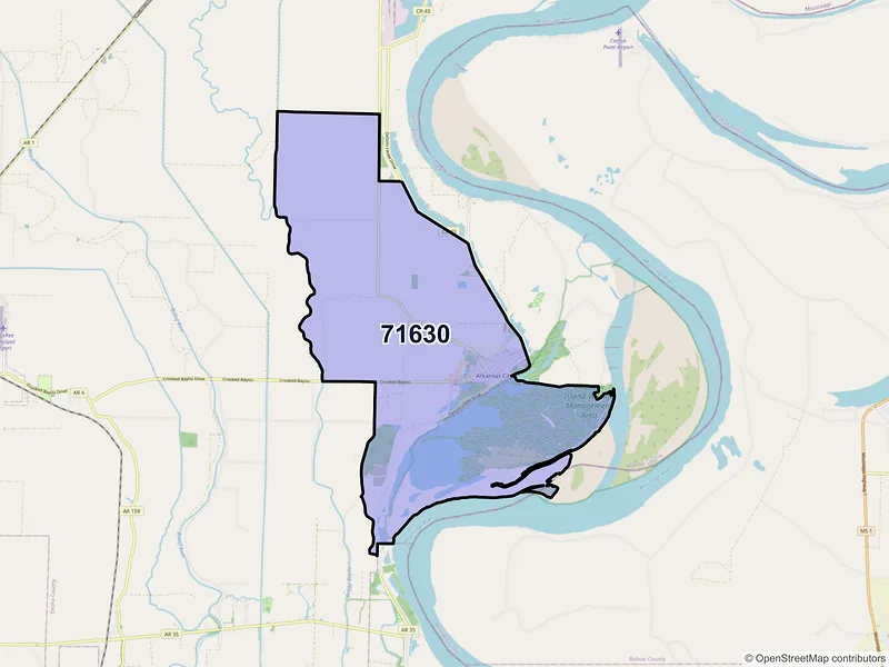Map of Arkansas City, Arkansas and ZIP codes
