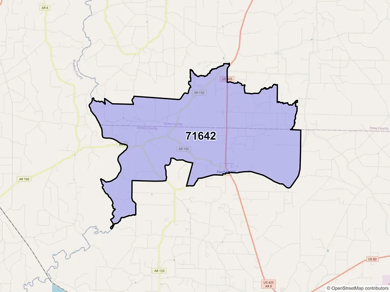 Map of ZIP Code 71642 — Fountain Hill, AR
