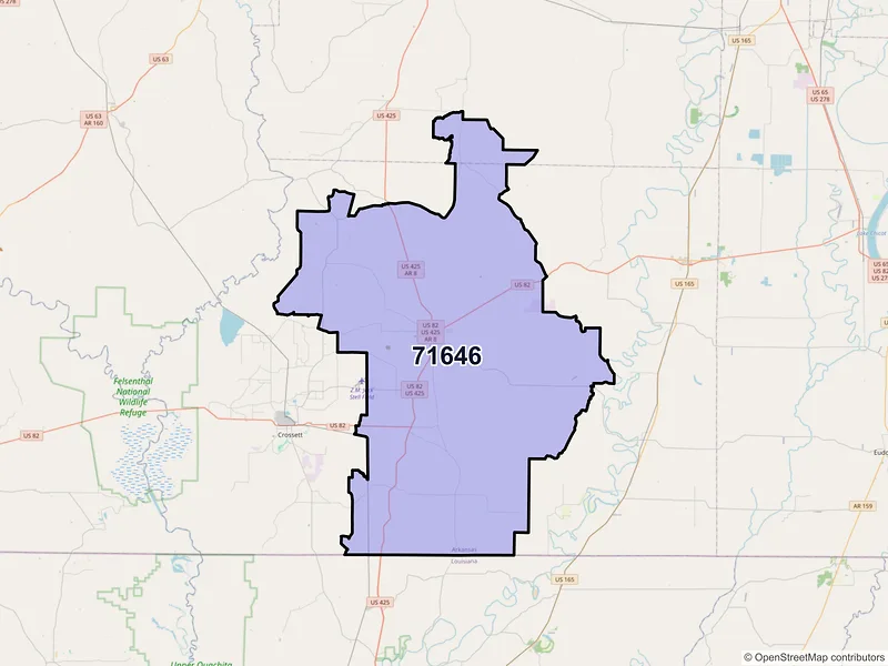 Map of Hamburg, Arkansas and ZIP codes
