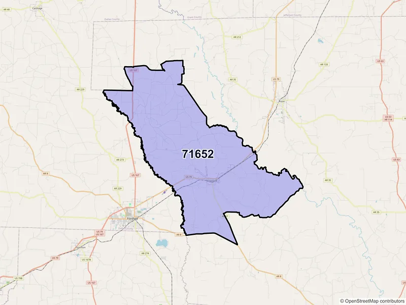 Map of Kingsland, Arkansas and ZIP codes