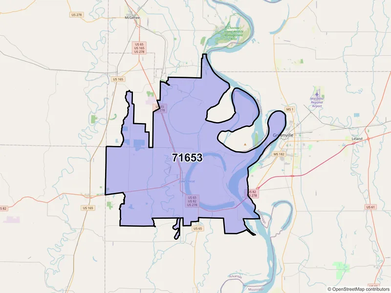 Map of ZIP Code 71653 — Lake Village, AR