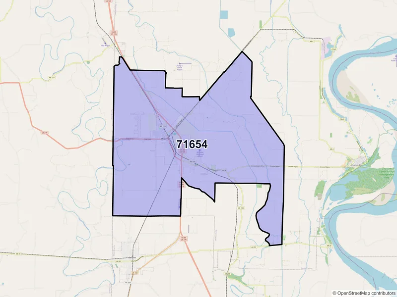 Map of ZIP Code 71654 — Mc Gehee, AR