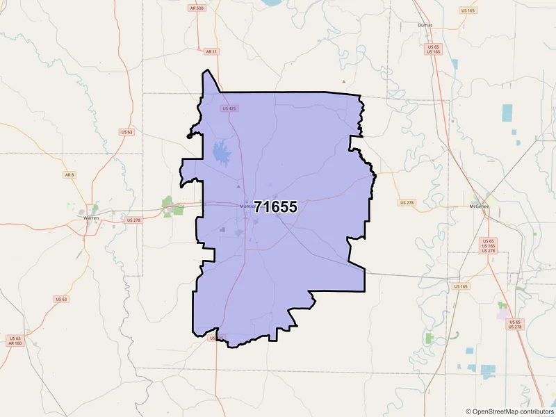 Map of ZIP Code 71655 — Monticello, AR