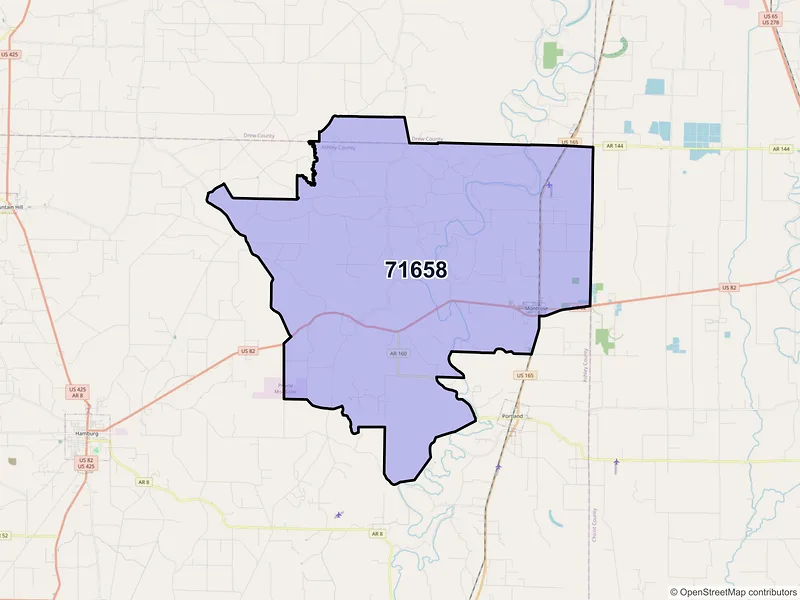 Map of ZIP Code 71658 — Montrose, AR