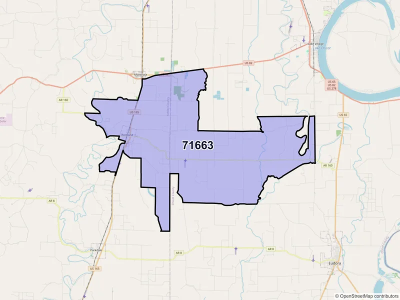 Map of ZIP Code 71663 — Portland, AR