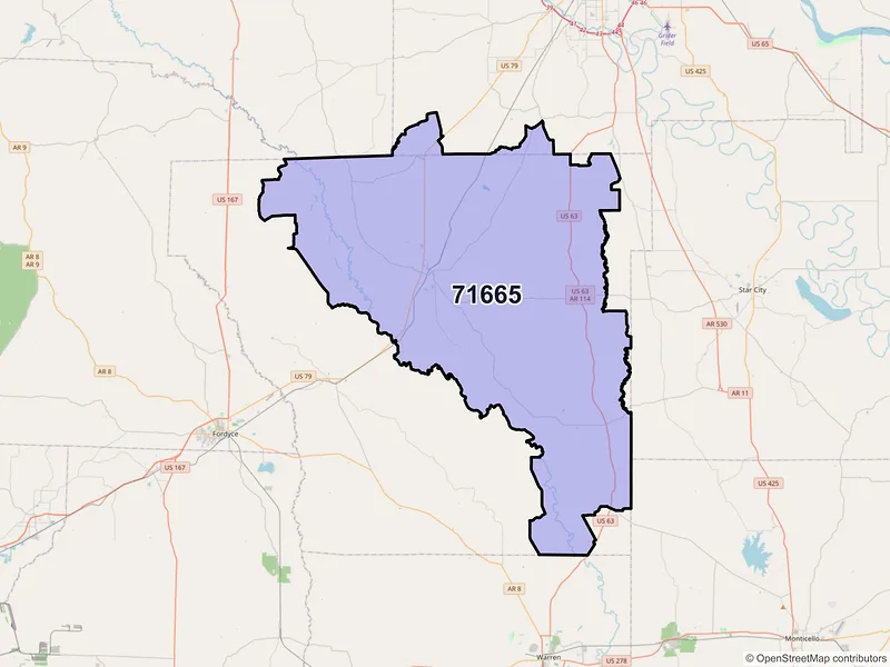 Map of ZIP Code 71665 — Rison, AR