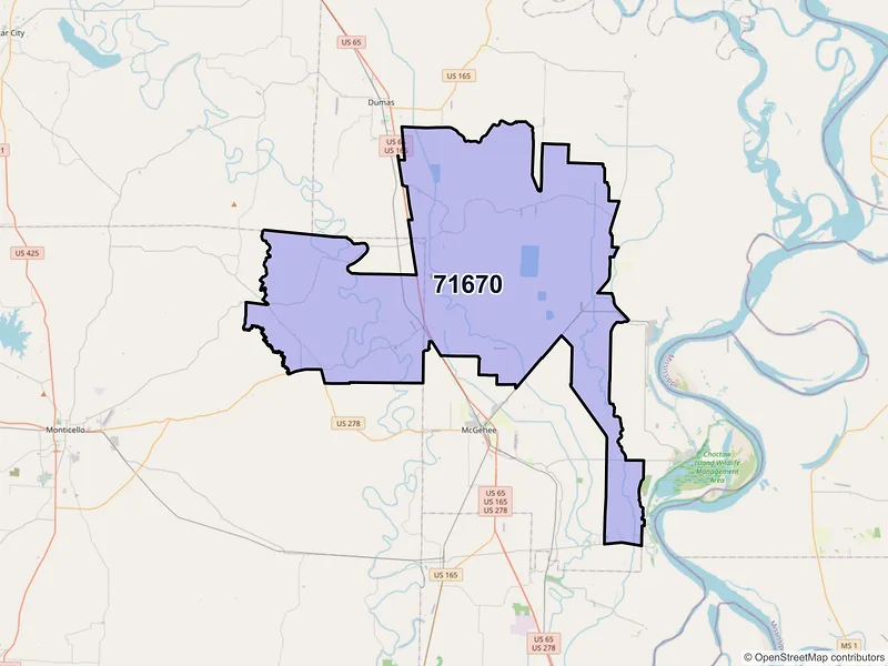 Map of Tillar, Arkansas and ZIP codes