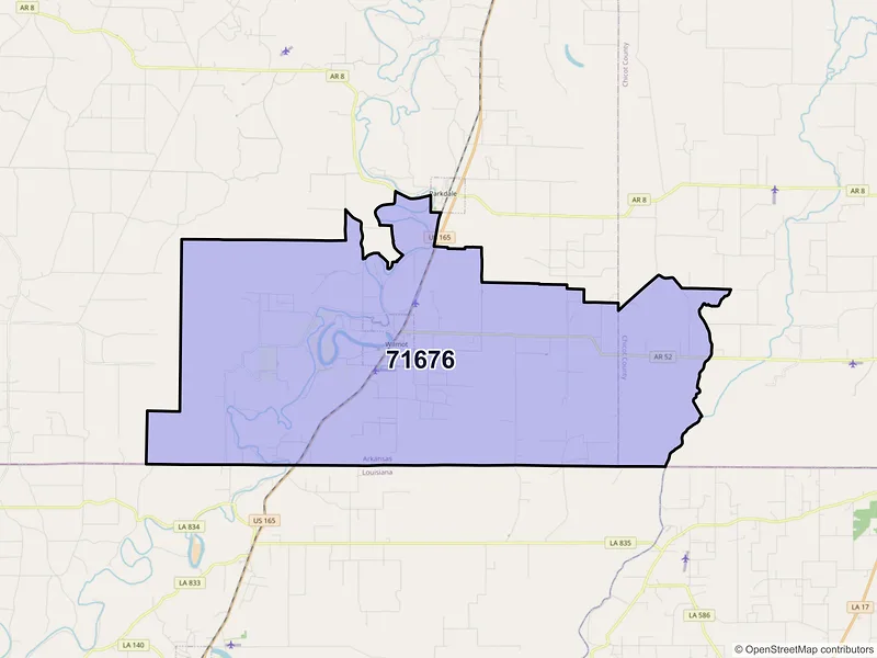 Map of Wilmot, Arkansas and ZIP codes