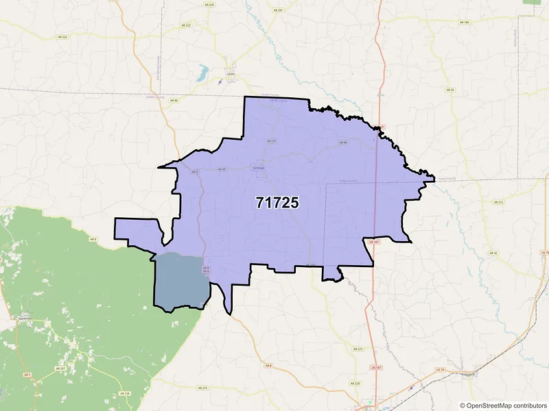 Map of ZIP Code 71725 — Carthage, AR