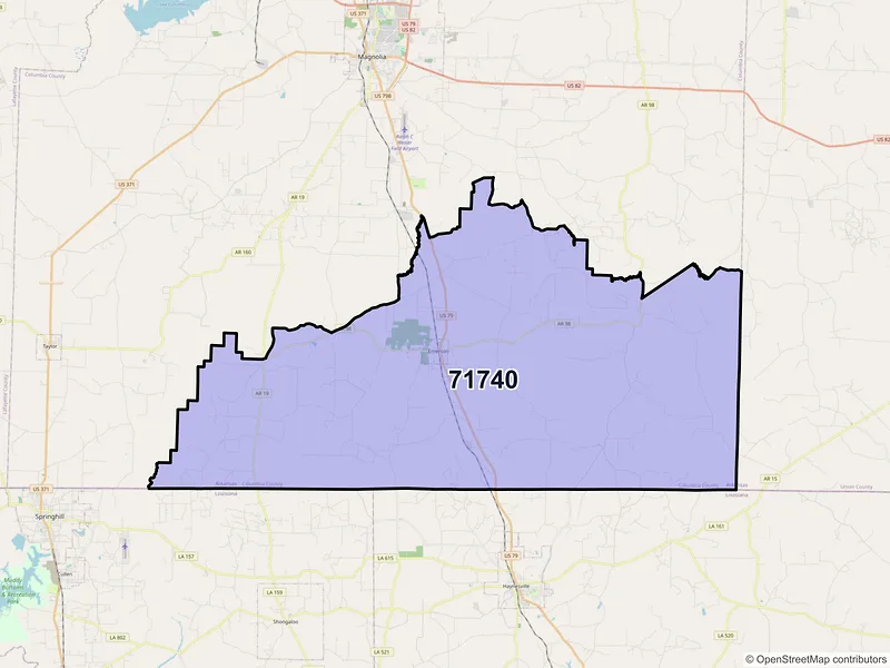 Map of ZIP Code 71740 — Emerson, AR