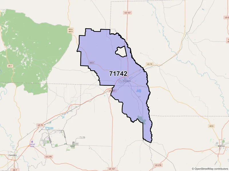 Map of ZIP Code 71742 — Fordyce, AR