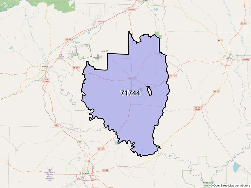 Map of ZIP Code 71744 — Hampton, AR