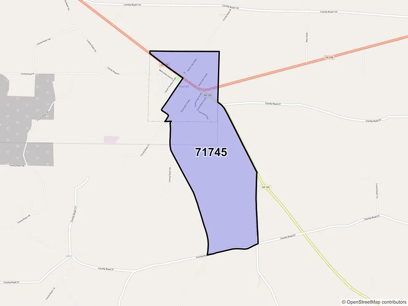Map of Harrell, Arkansas and ZIP codes