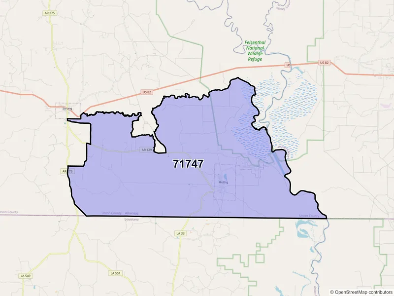 Map of ZIP Code 71747 — Huttig, AR