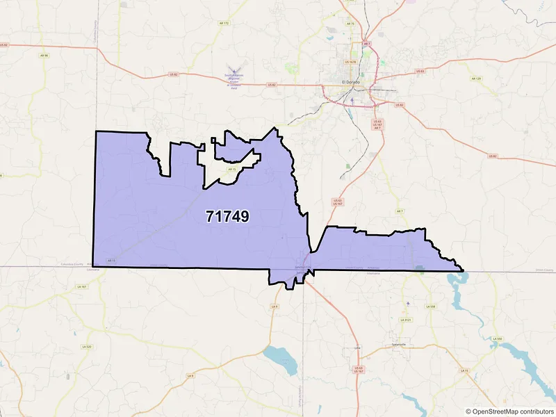 Map of Junction City, Arkansas and ZIP codes
