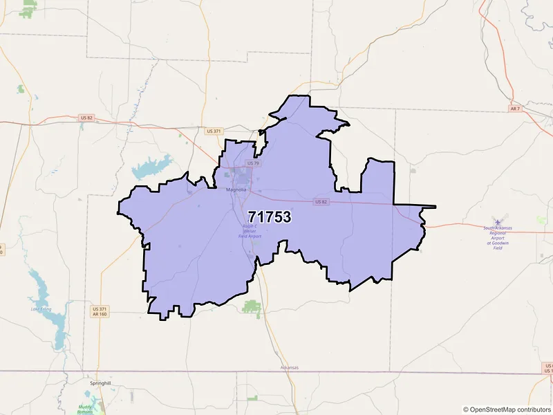 Map of ZIP Code 71753 — Magnolia, AR