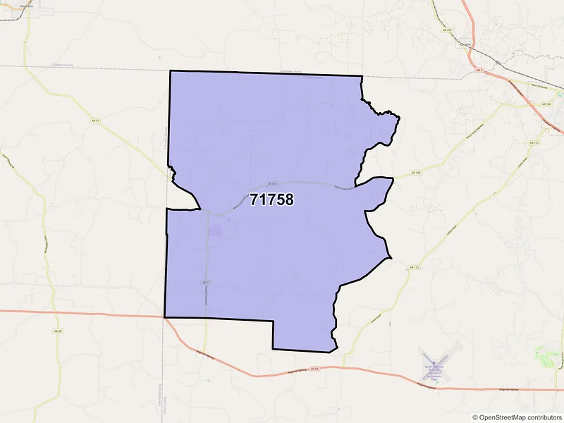 Map of ZIP Code 71758 — Mount Holly, AR