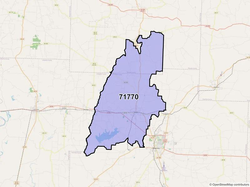 Map of Waldo, Arkansas and ZIP codes