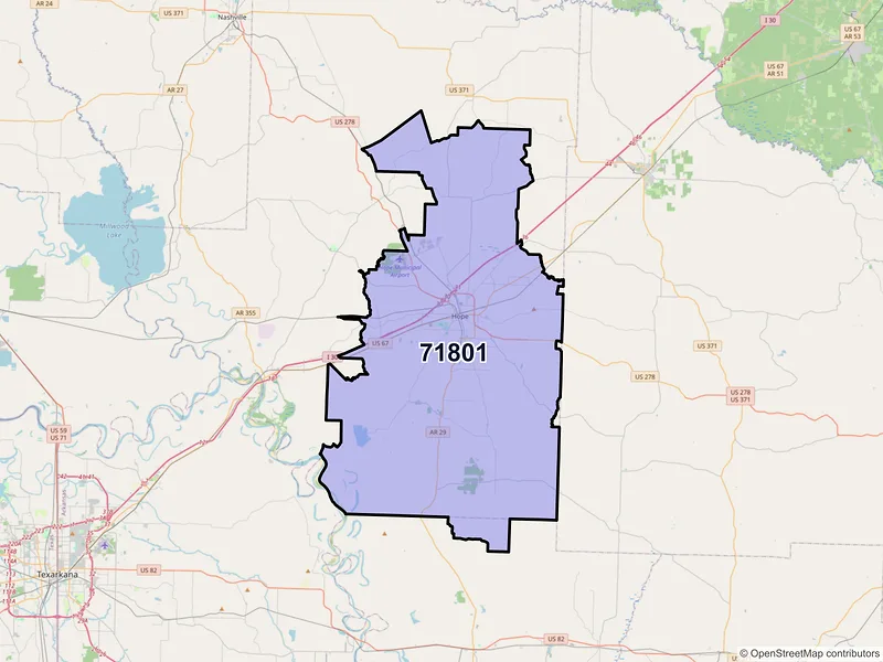 Map of ZIP Code 71801 — Hope, AR