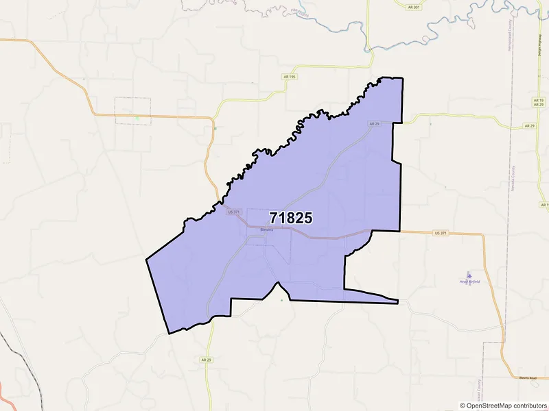 Map of Blevins, Arkansas and ZIP codes