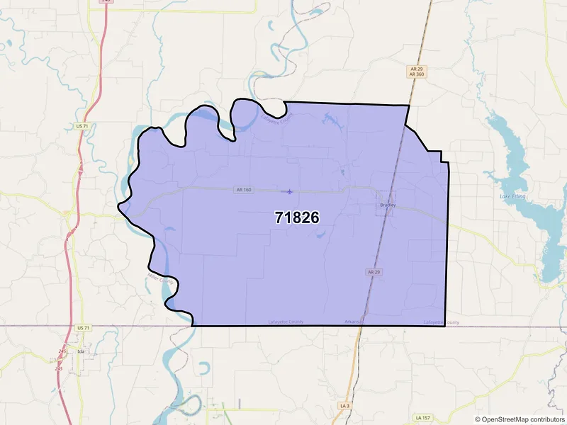 Map of ZIP Code 71826 — Bradley, AR
