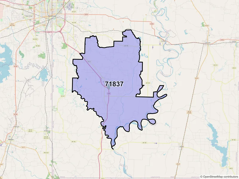 Map of Fouke, Arkansas and ZIP codes