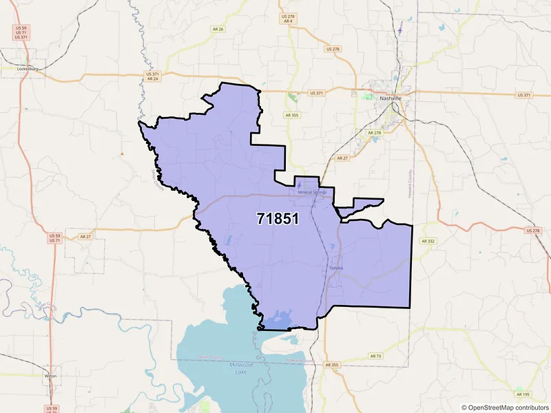 Map of Mineral Springs, Arkansas and ZIP codes