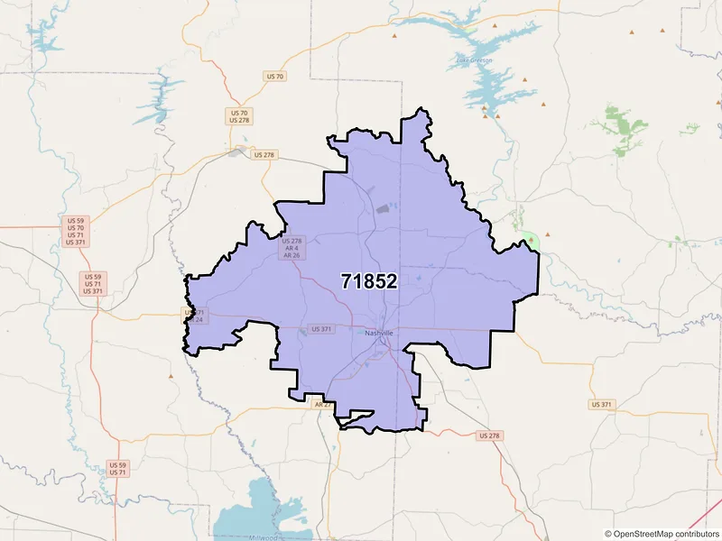 Map of ZIP Code 71852 — Nashville, AR