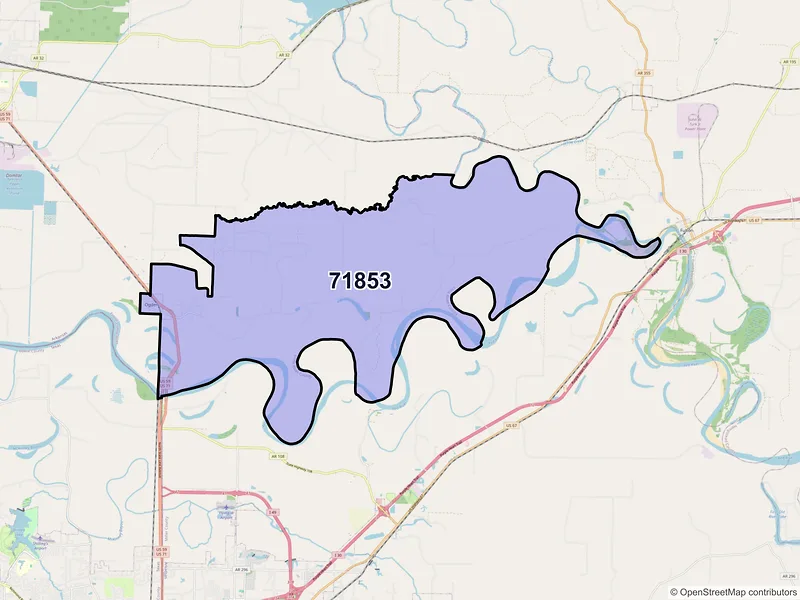 Map of Ogden, Arkansas and ZIP codes