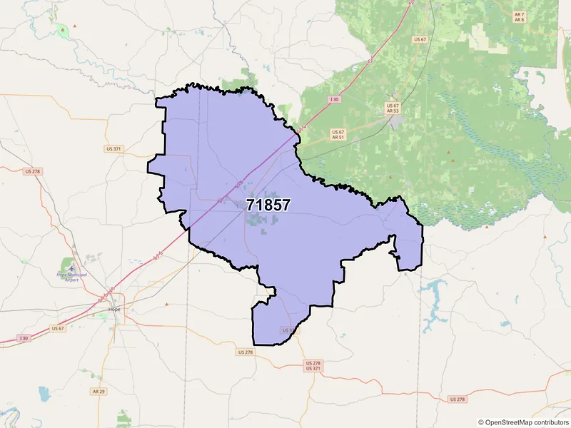 Map of ZIP Code 71857 — Prescott, AR