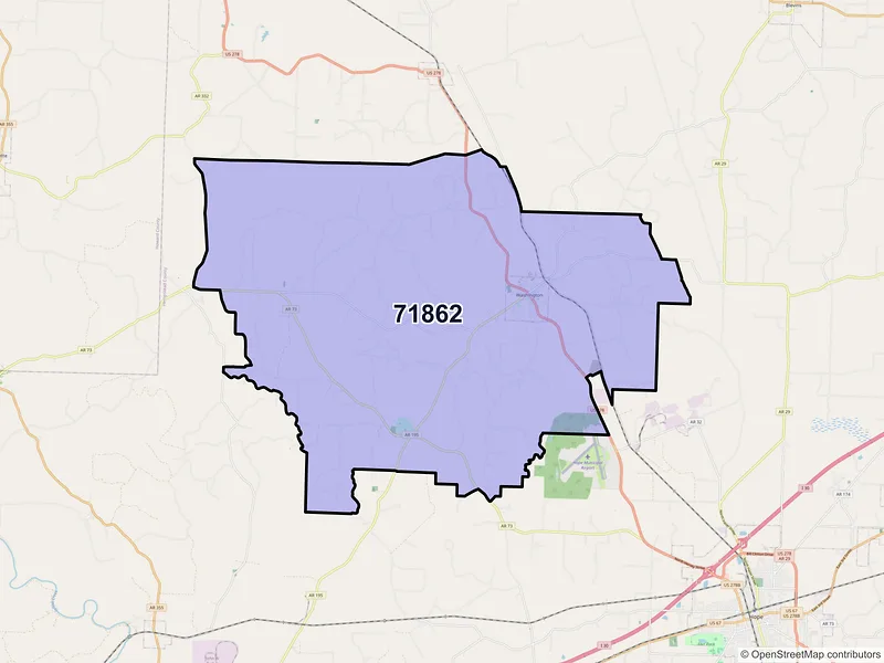 Map of Washington, Arkansas and ZIP codes