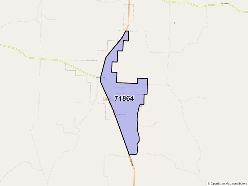 Map of Willisville, Arkansas and ZIP codes