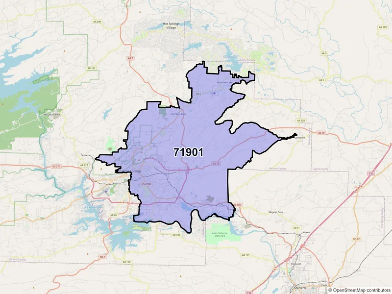 Map of ZIP Code 71901 — Hot Springs National Park, AR