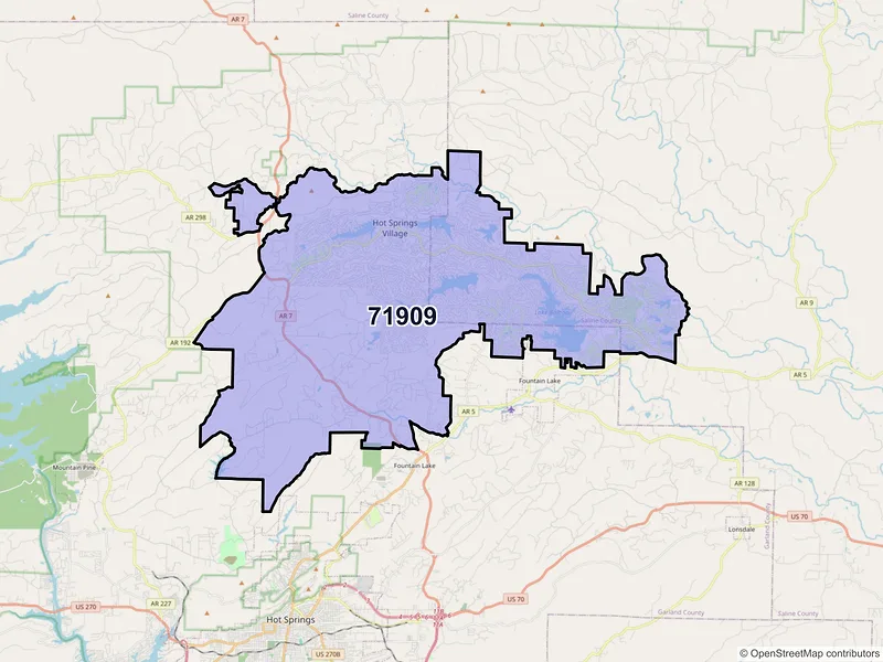 Map of ZIP Code 71909 — Hot Springs Village, AR