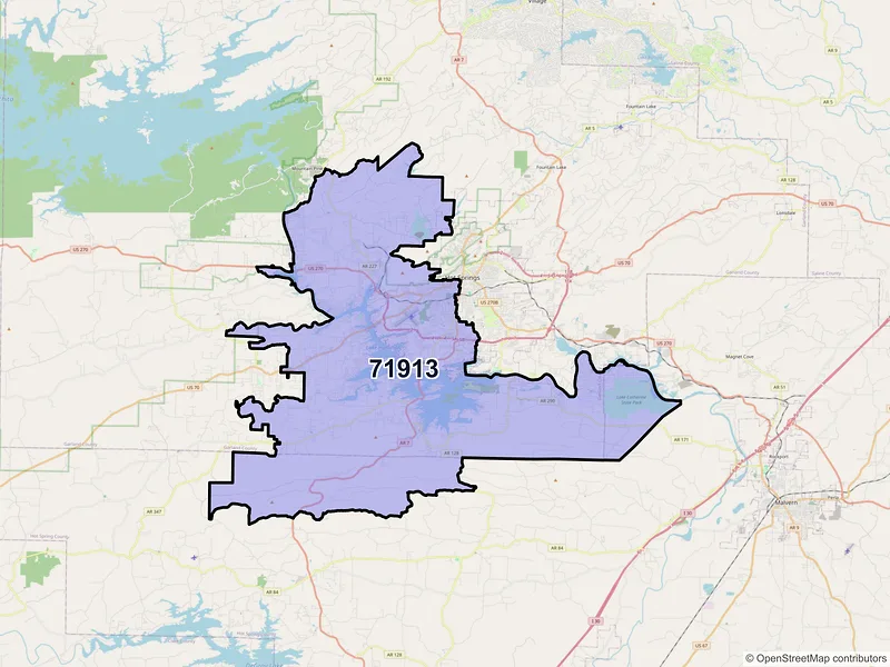 Map of ZIP Code 71913 — Hot Springs National Park, AR