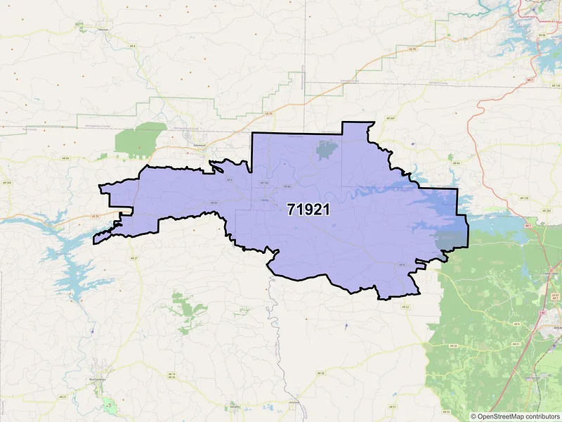 Map of ZIP Code 71921 — Amity, AR