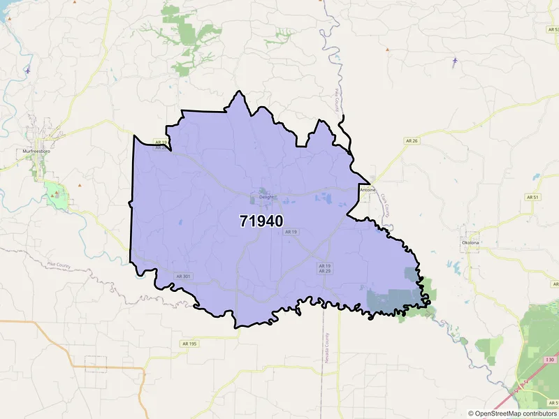 Map of ZIP Code 71940 — Delight, AR