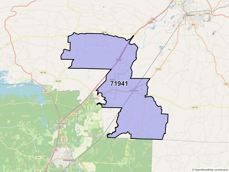 Map of ZIP Code 71941 — Donaldson, AR