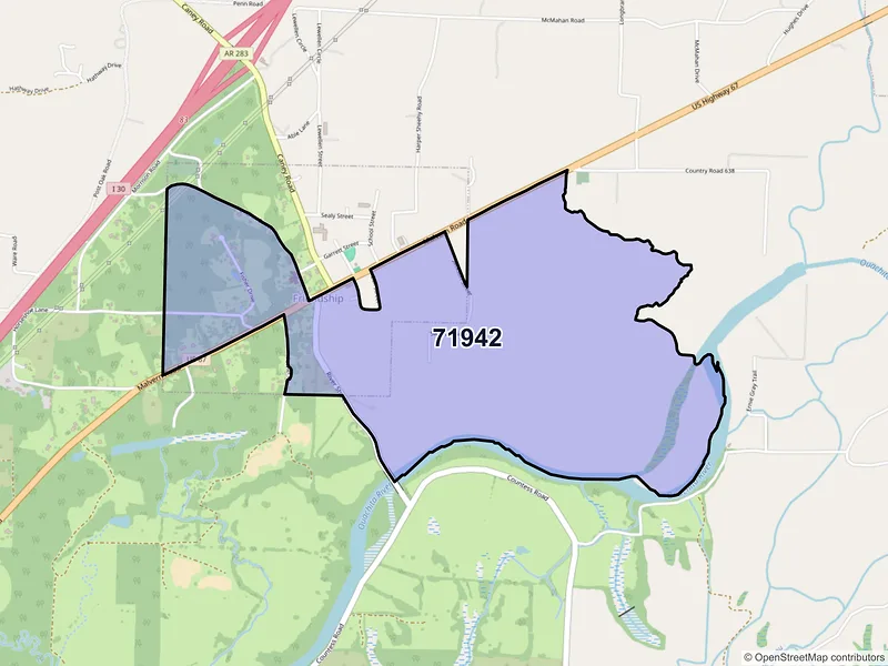 Map of Friendship, Arkansas and ZIP codes