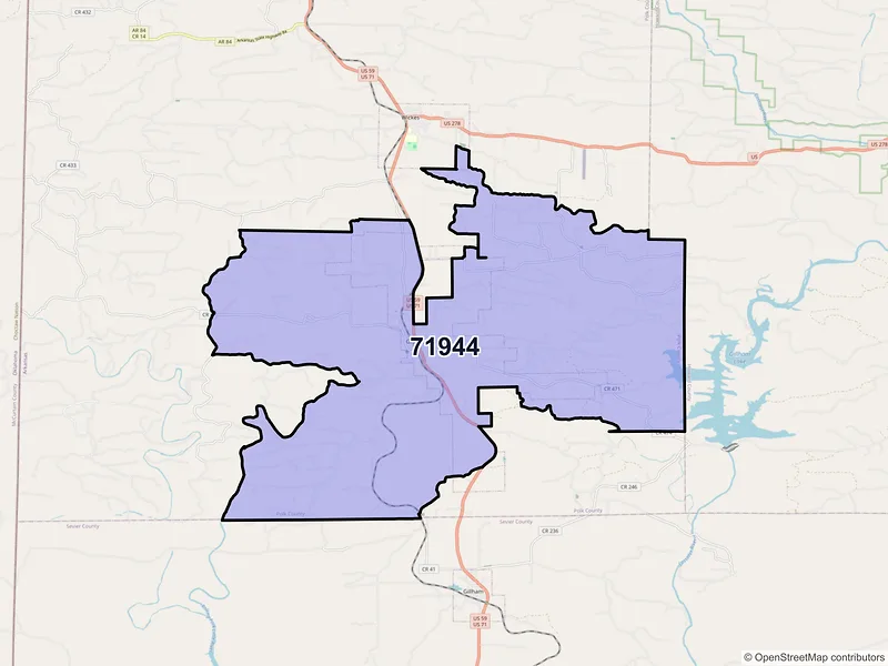 Map of ZIP Code 71944 — Grannis, AR