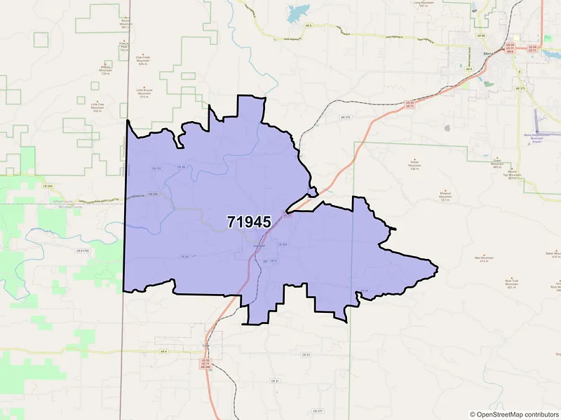 Map of ZIP Code 71945 — Hatfield, AR