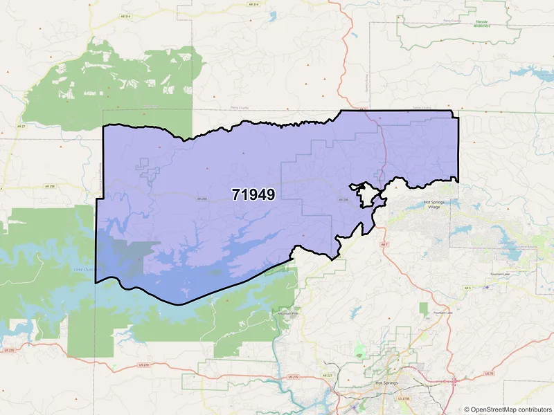 Map of ZIP Code 71949 — Jessieville, AR