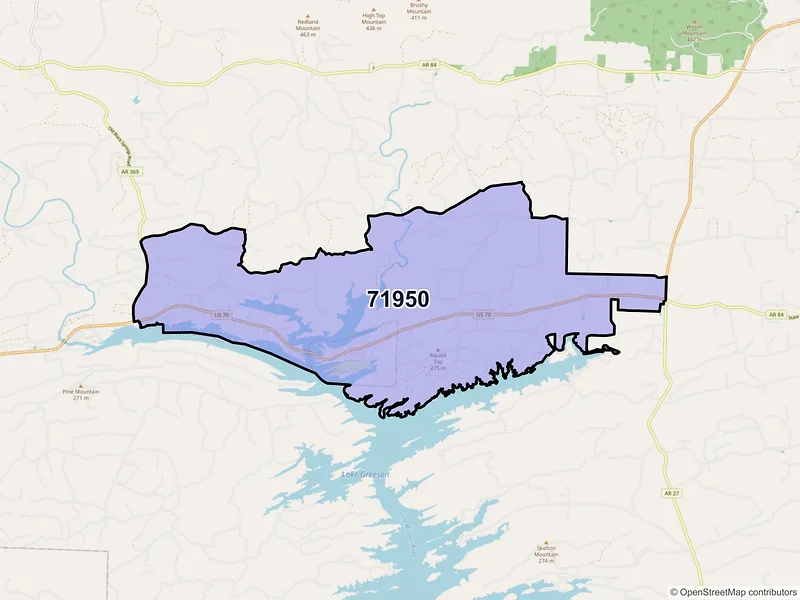 Map of ZIP Code 71950 — Kirby, AR